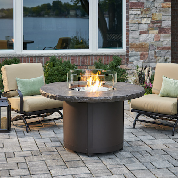 Marbleized Noche Beacon Round Gas Fire Pit Table