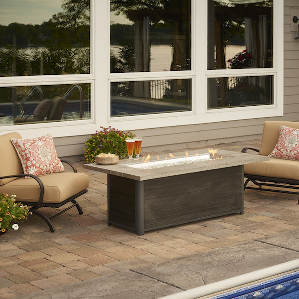 The Outdoor GreatRoom Company Cedar Ridge Linear Gas Fire Pit Table - ships as a Propane Fire Pit and comes with a Natural Gas Conversion Kit (if needed)