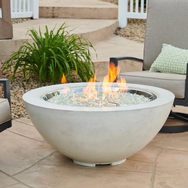 The Outdoor GreatRoom Company White Cove Edge 42&quot; Round Gas Fire Pit Bowl - ships as a Propane Fire Pit and comes with a Natural Gas Conversion Kit (if needed)