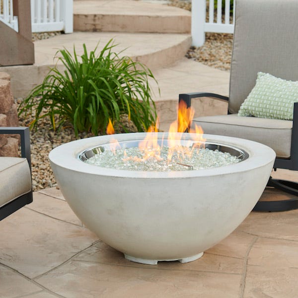 The Outdoor GreatRoom Company White Cove 42" Round Gas Fire Pit Bowl - ships as a Propane Fire Pit and comes with a Natural Gas Conversion Kit (if needed)