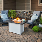 The Outdoor GreatRoom Company Stone Grey Havenwood Rectangular Gas Fire Pit Table with White Base - ships as a Propane Fire Pit and comes with a Natural Gas Conversion Kit (if needed)
