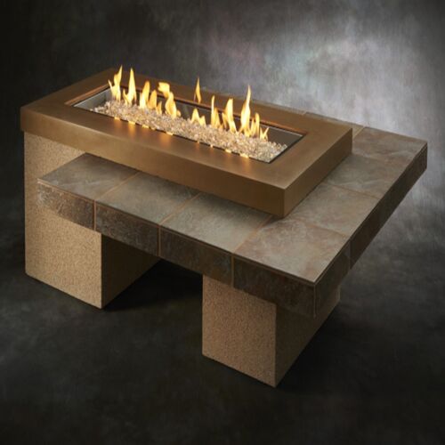 The Outdoor GreatRoom Company Brown Uptown Linear Gas Fire Pit Table - ships as a Propane Fire Pit and comes with a Natural Gas Conversion Kit (if needed)