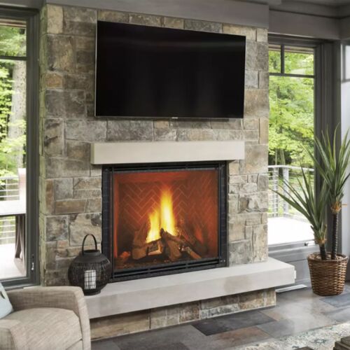 Heat & Glo True 42" Single-Sided Direct Vent Gas Fireplace with Tranquil Greige Herringbone