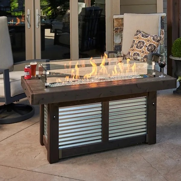 The Outdoor GreatRoom Company Denali Brew Linear Gas Fire Pit Table - ships as a Propane Fire Pit and comes with a Natural Gas Conversion Kit (if needed)