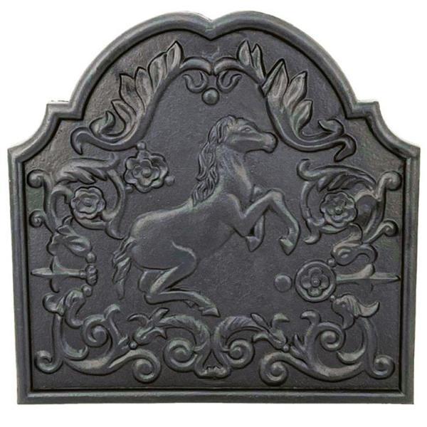 Horse Fireback - Black Cast Iron (15&quot; H x 15-1/2&quot; W x 3/4&quot; THICK)