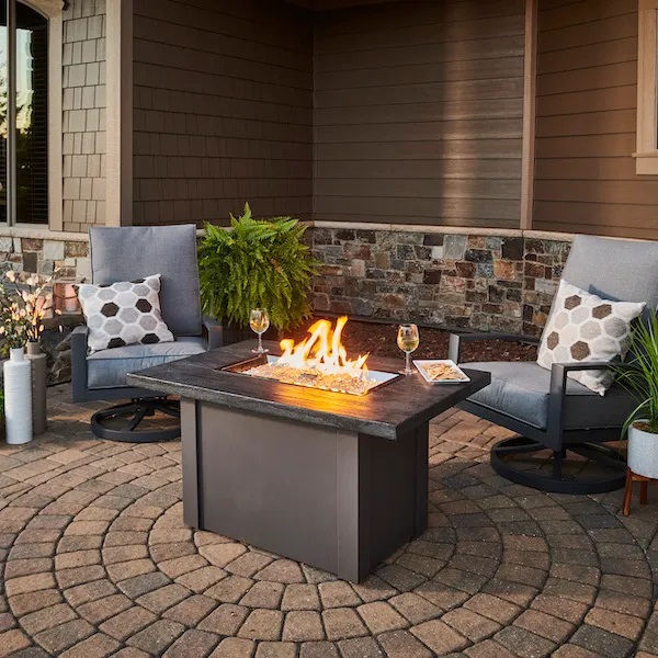 The Outdoor GreatRoom Company Driftwood Havenwood Rectangular Gas Fire Pit Table with Grey Base - ships as a Propane Fire Pit and comes with a Natural Gas Conversion Kit (if needed)