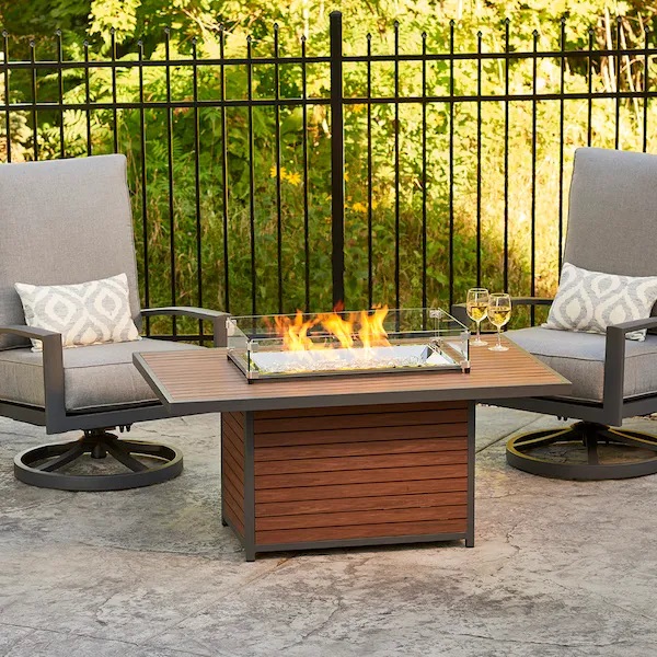 The Outdoor GreatRoom Company Kenwood Rectangular Chat Height Gas Fire Pit Table - ships as a Propane Fire Pit and comes with a Natural Gas Conversion Kit (if needed)