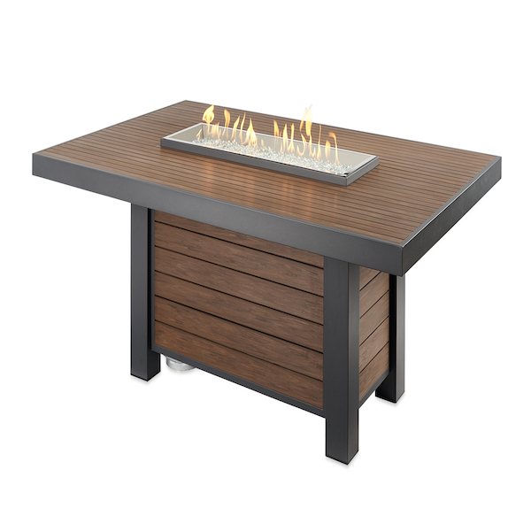The Outdoor GreatRoom Company Kenwood Linear Dining Height Gas Fire Pit Table - ships as a Propane Fire Pit and comes with a Natural Gas Conversion Kit (if needed)