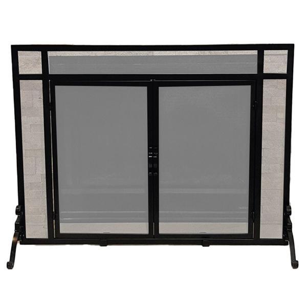 Panel Screen with Doors - Black Wrought Iron (33" H x 44" W x 12-1/2" D)