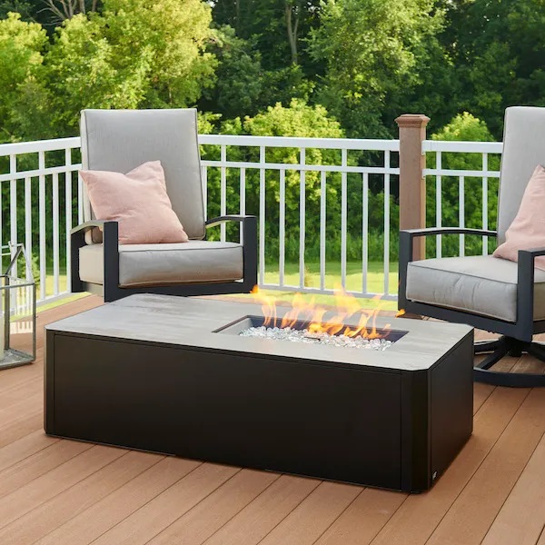 The Outdoor GreatRoom Company Kinney Rectangular Gas Fire Pit Table - ships as a Propane Fire Pit and comes with a Natural Gas Conversion Kit (if needed)