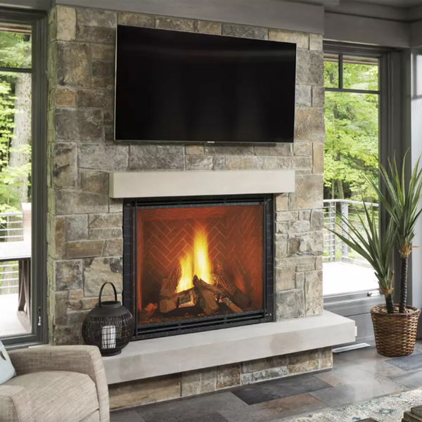 Heat &amp; Glo True 42&quot; Single-Sided Direct Vent Gas Fireplace with Tranquil Greige Herringbone