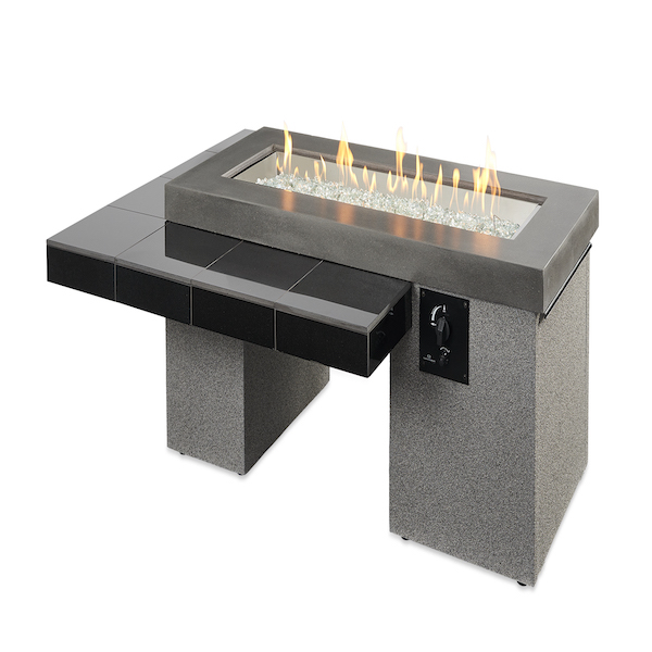 The Outdoor GreatRoom Company Black Uptown Linear Gas Fire Pit Table - ships as a Propane Fire Pit and comes with a Natural Gas Conversion Kit (if needed)